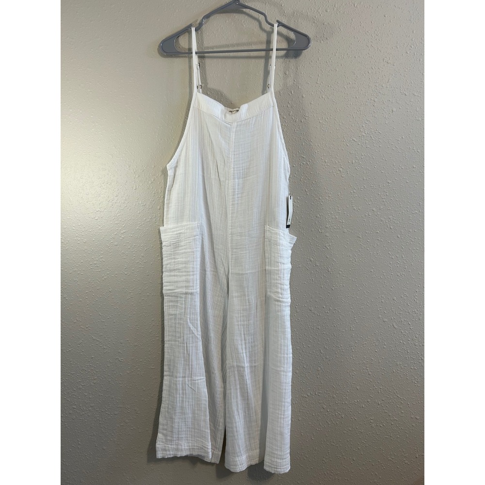 NWT Coastal Beach Resort Rip Curl Jumpsuit White Crinkle Cotton Wide Leg XS